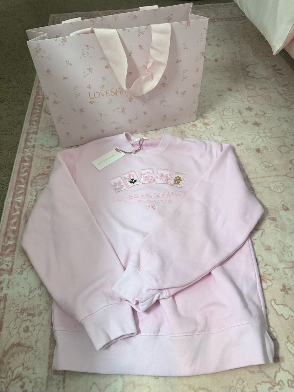 LoveShackFancy Mahjong Pink Crewneck Sweater